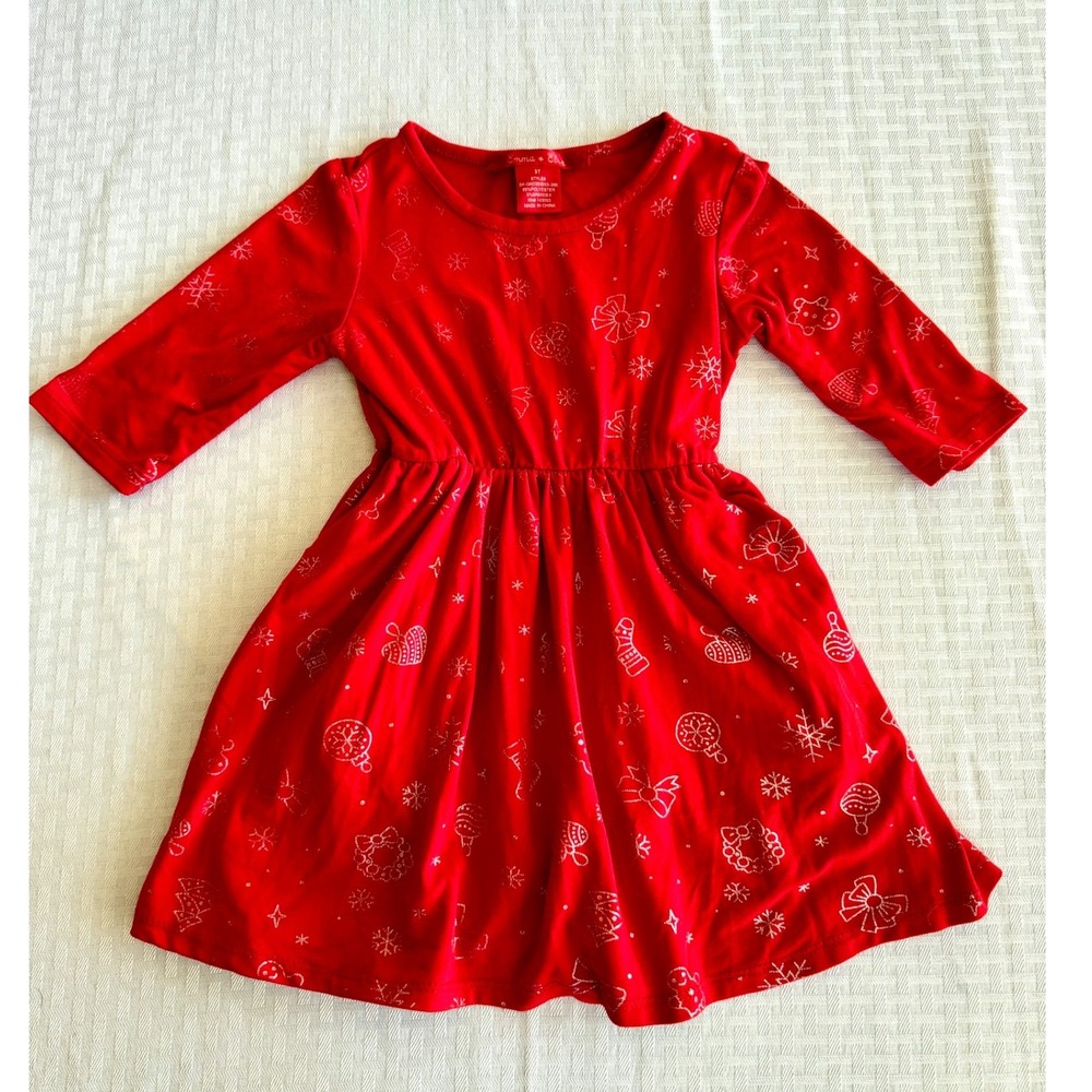 Emma & Elsa Red Christmas Holiday Glitter Skater Dress Girls 3T Long Sleeve